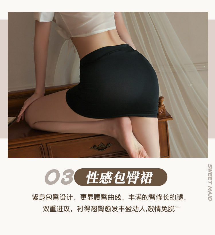 Sexy Lingerie Lace-up Secretary Uniform Tempting Sexy Bodycon Short Skirt Secretary Set Lace-up Uniform Set No Need to Take Off