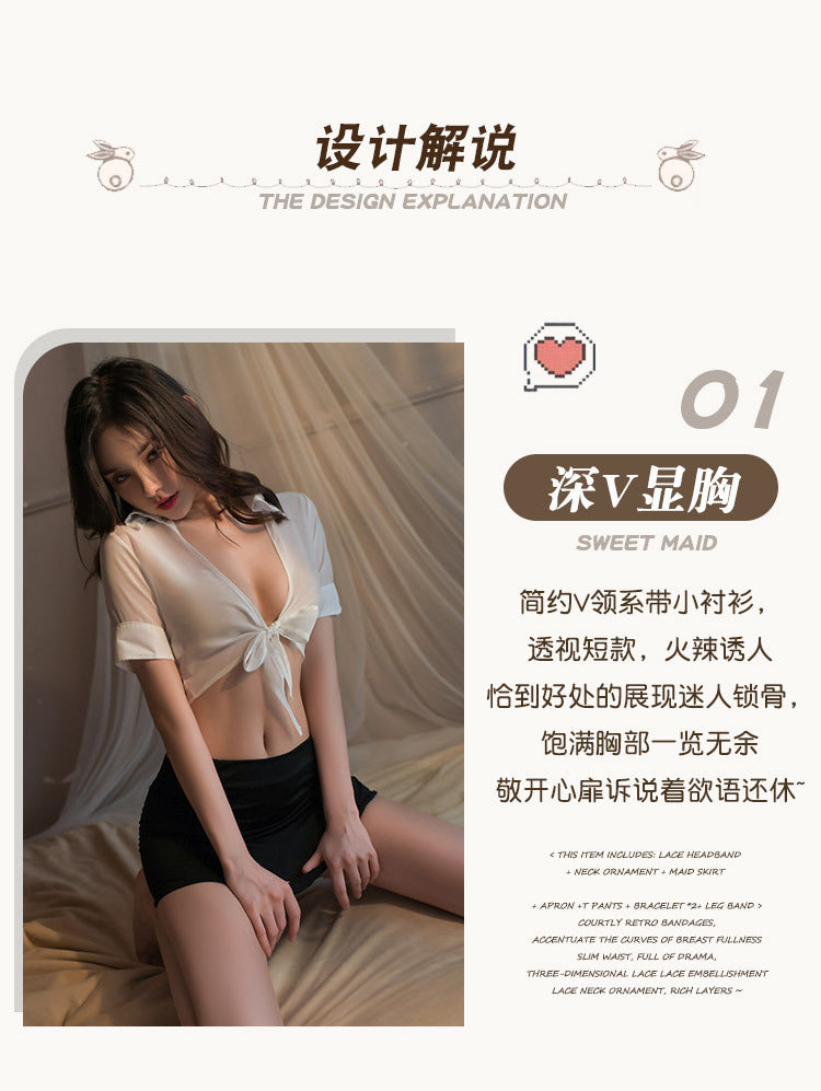 Sexy Lingerie Lace-up Secretary Uniform Tempting Sexy Bodycon Short Skirt Secretary Set Lace-up Uniform Set No Need to Take Off