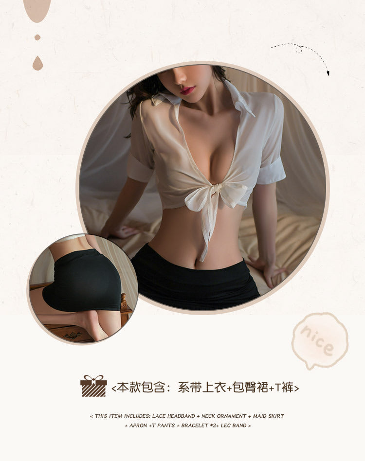 Sexy Lingerie Lace-up Secretary Uniform Tempting Sexy Bodycon Short Skirt Secretary Set Lace-up Uniform Set No Need to Take Off
